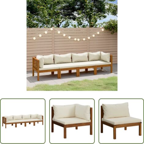Divano in legno -  Divano da Giardino a 4 Posti con Cuscino Crema Massello Acacia