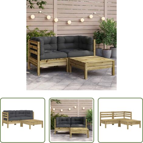 Divano in legno -  Divano da Giardino con Cuscini e Poggiapiedi 2 Posti