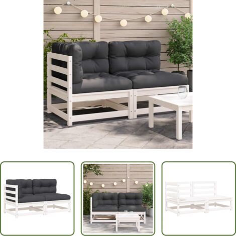 Divano in legno -  Divano Giardino con Cuscini 2 Posti Bianco Legno Massello Pino
