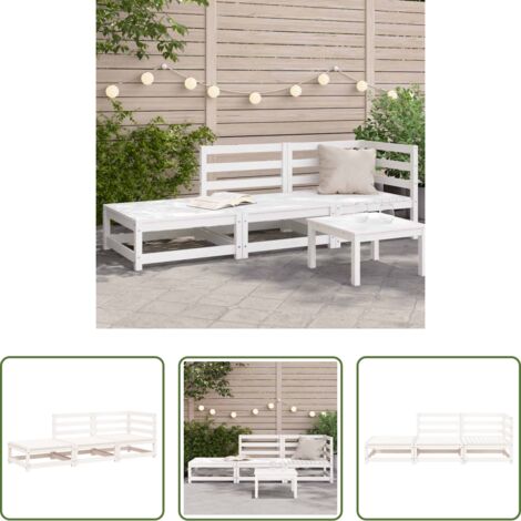 Divano in legno -  Divano Giardino con Poggiapiedi 2 Posti Massello Pino Bianco