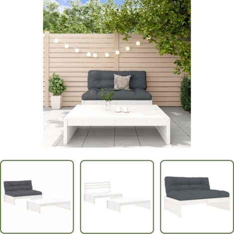 Divano in legno -  Set Divani da Giardino 2pz con Cuscini in Legno Massello Bianco