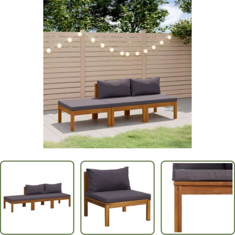 Divano in legno -  Set Divani da Giardino 3 pz con Cuscini in Massello di Acacia
