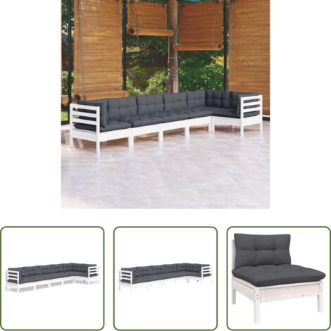 Divano in legno -  Set Divani da Giardino 6 pz con Cuscini Bianchi Legno di Pino