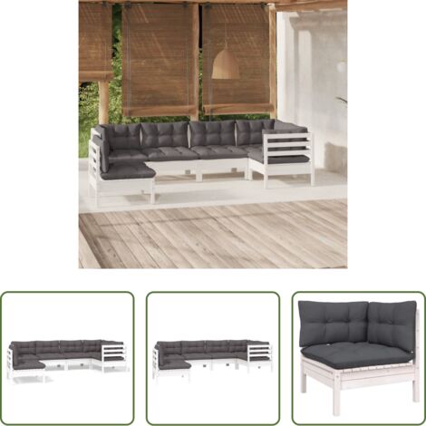 Divano in legno -  Set Divani da Giardino 6 pz con Cuscini Bianchi Legno di Pino