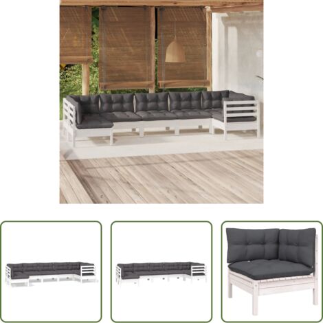 Divano in legno -  Set Divani da Giardino 7 pz con Cuscini Bianchi Legno di Pino
