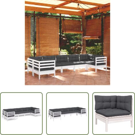 Divano in legno -  Set Divani da Giardino 7 pz con Cuscini Bianchi Legno di Pino