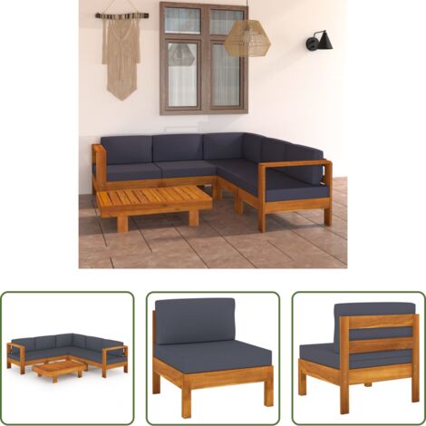 Divano in legno -  Set Divani Giardino 6 Posti Cuscini Grigi Scuro Massello Acacia