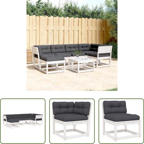 Divano in legno -  Set Divani Giardino 6pz con Cuscini Bianco Legno Massello Pino