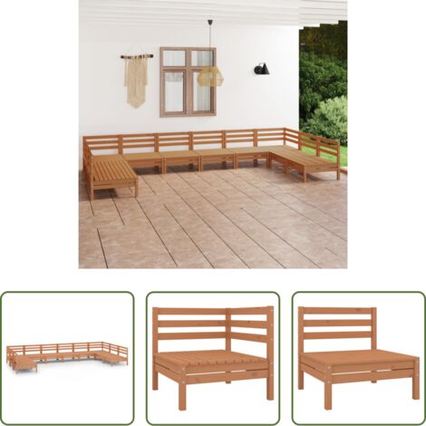 Divano in legno -  Set Salotto da Giardino 10 pz in Legno Massello di Pino ambra