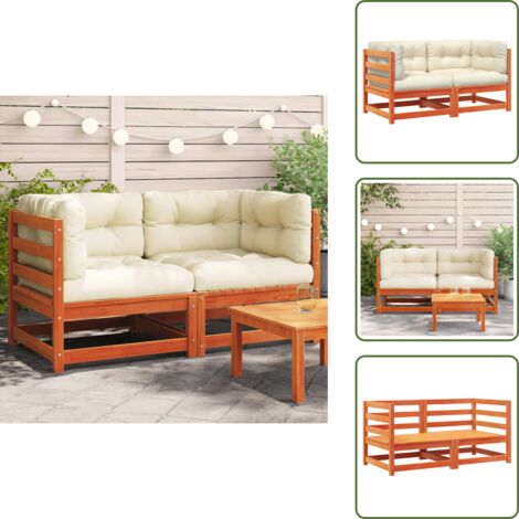 Divano in legno - vidaXL Divani Angolari Giardino Cuscini 2pz Marrone Cera Massello Pino - Cuscino in cotone