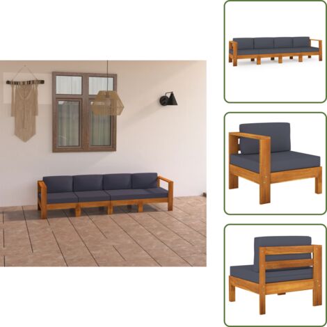 Divano in legno - vidaXL Divano da Giardino 4 Posti Cuscini Grigio Scuro Legno di Acacia - Divano da patio
