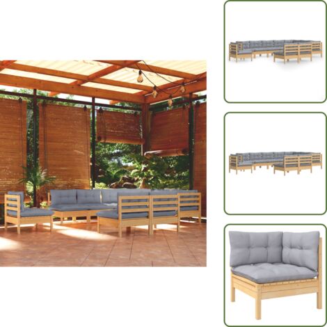 Divano in legno - vidaXL Set Divani da Giardino 10 pz con Cuscini Grigi Massello di Pino - Cuscini da seduta