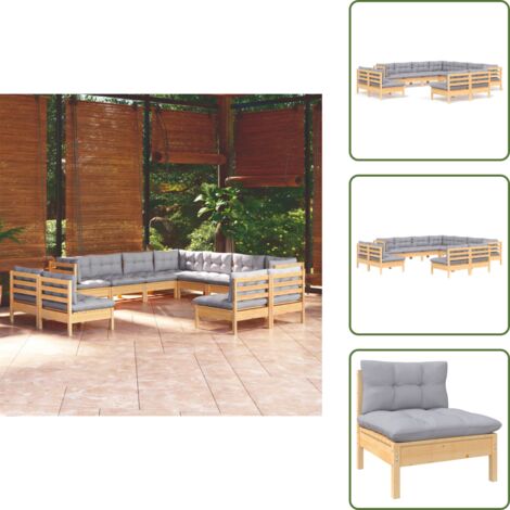 Divano in legno - vidaXL Set Divani da Giardino 11 pz con Cuscini Grigi Massello di Pino - Cuscini per divano