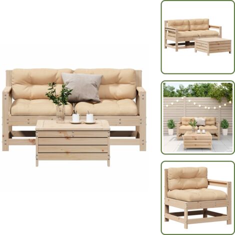 Divano in legno - vidaXL Set Divani da Giardino 3 pz con Cuscini Legno Massello di Pino - Cuscino in tessuto