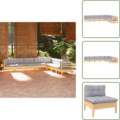 Divano in legno - vidaXL Set Divani da Giardino 8 pz con Cuscini Grigi Massello di Pino - Cuscini per divano