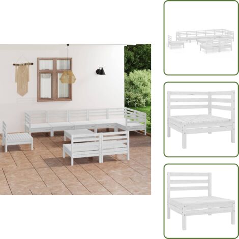 Divano in legno - vidaXL Set Salotto da Giardino 10 pz in Legno Massello di Pino Bianco - Divano angolare