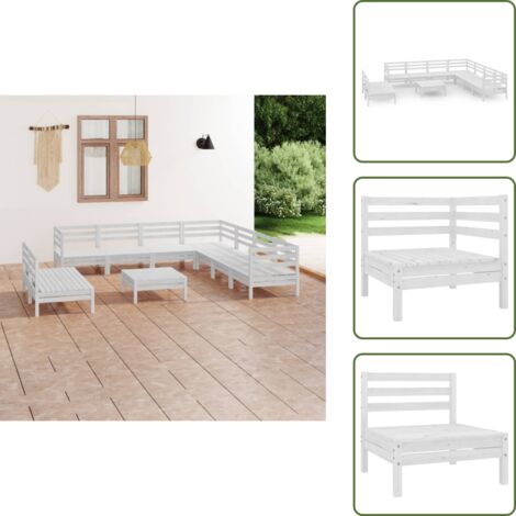 Divano in legno - vidaXL Set Salotto da Giardino 10 pz in Legno Massello di Pino Bianco - Divano angolare