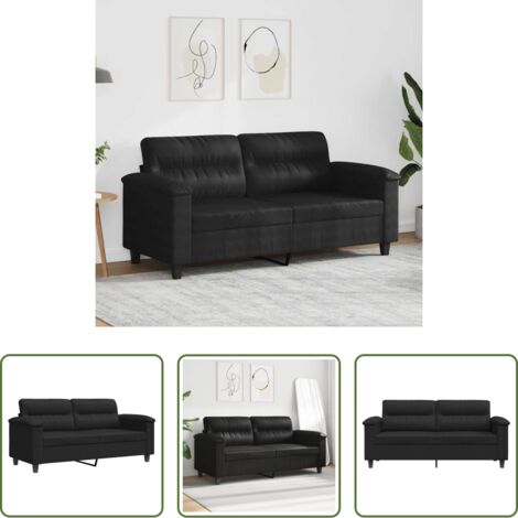 Divano in microfibra -  Divano a 2 Posti Nero 140 cm in Tessuto Microfibra