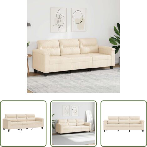 Divano in microfibra -  Divano a 3 Posti Beige 180 cm in Tessuto Microfibra