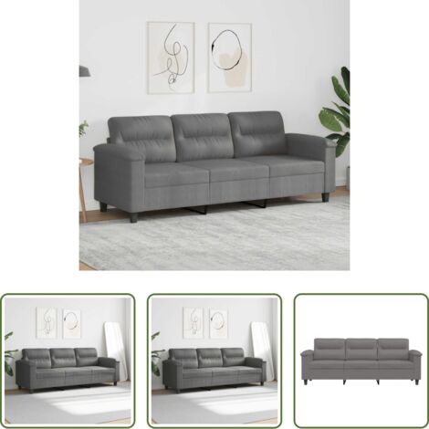 Divano in microfibra -  Divano a 3 Posti Grigio Scuro 180 cm in Tessuto Microfibra