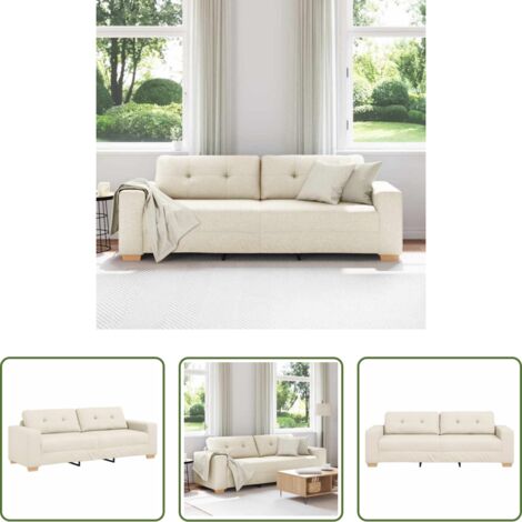 Divano in misto lino -  Divano Beige 221 x 80 x 80 cm Tessuto misto lino