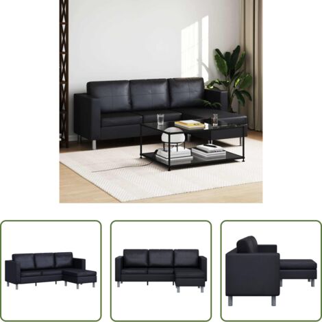 Divano in pelle artificiale -  Divano Componibile a 3 Posti in Pelle Artificiale Nero