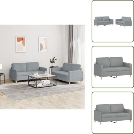 Divano in poliestere - vidaXL Set di Divani 2 pz con Cuscini Grigio Chiaro in Tessuto - Divano in metallo