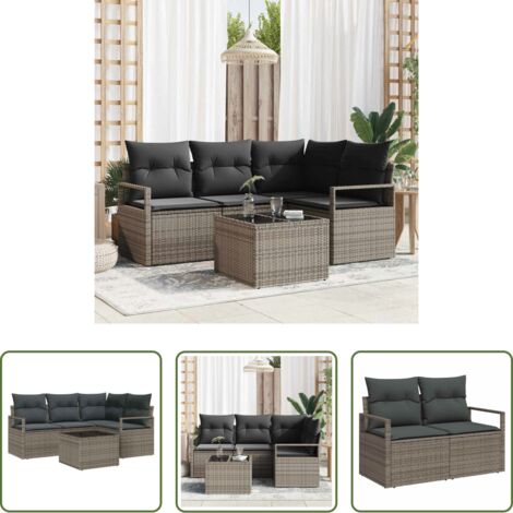 Divano in polyrattan -  Set di divani con cuscino 5 pcs Grigio chiaro polyrattan