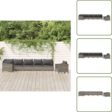 Divano in rattan - vidaXL Set Divani da Giardino 7 pz con Cuscini in Polyrattan Grigio - Divano in acciaio