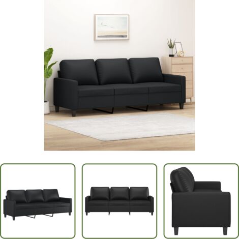 Divano in similpelle -  Divano a 3 Posti Nero 180 cm in Similpelle