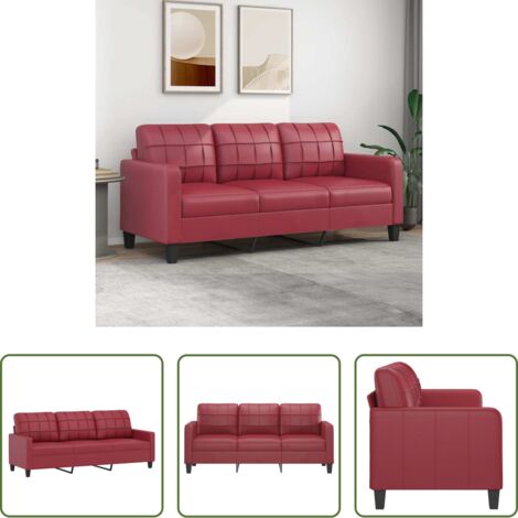 Divano in similpelle -  Divano a 3 Posti Rosso Vino 180 cm in Similpelle