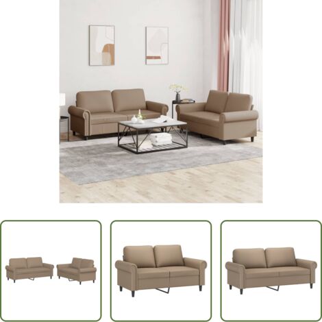 Divano in similpelle -  Set di Divani 2 pz con Cuscini cappuccino in Similpelle