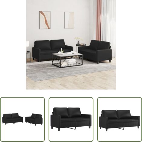 Divano in similpelle -  Set di Divani 2 pz con Cuscini Nero in Similpelle