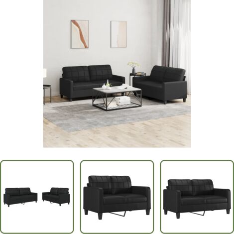 Divano in similpelle -  Set di Divani 2 pz con Cuscini Nero in Similpelle