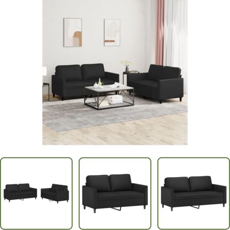 Divano in similpelle -  Set di Divani 2 pz con Cuscini Nero in Similpelle