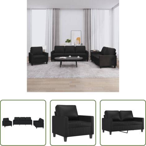Divano in similpelle -  Set di Divani 3 pz con Cuscini Nero in Similpelle