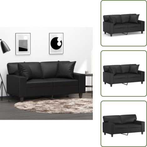 Divano in similpelle - vidaXL Divano a 2 Posti con Cuscini Nero 120 cm in Similpelle - Divano moderno