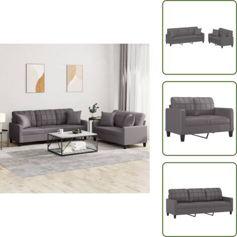 Divano in similpelle - vidaXL Set di Divani 2 pz con Cuscini Grigio in Similpelle - Divano con cuscini