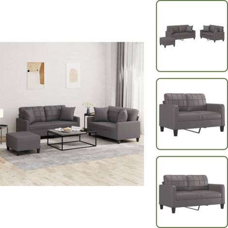Divano in similpelle - vidaXL Set di Divani 3 pz con Cuscini Grigio in Similpelle - Divano a due posti
