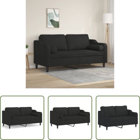 Divano in tessuto -  Divano a 2 Posti con Cuscini Nero 140 cm in Tessuto