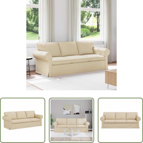 Divano in tessuto -  Divano Crema 215 x 82 x 80 cm Tessuto