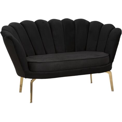 Divano in tessuto nero e metallo dorato 136x76x78cm Vienna Plus