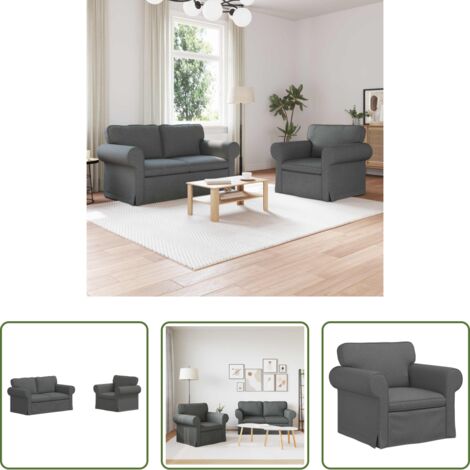 Divano in tessuto -  Set di divani 2 pcs Grigio scuro 155 x 82 x 80 cm Tessuto