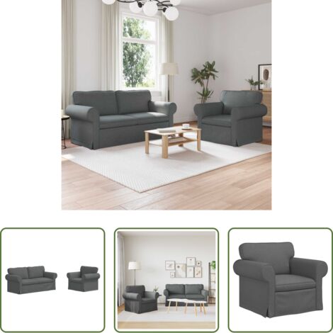 Divano in tessuto -  Set di divani 2 pcs Grigio scuro 175 x 82 x 80 cm Tessuto
