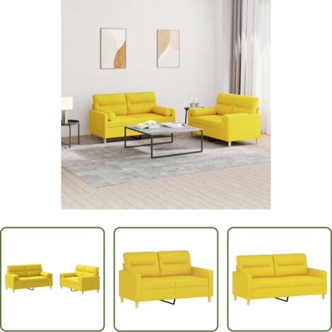Divano in tessuto -  Set di Divani 2 pz con Cuscini Giallo Chiaro in Tessuto