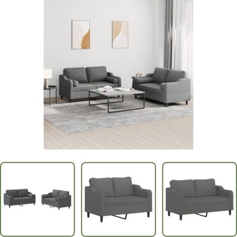 Divano in tessuto -  Set di Divani 2 pz con Cuscini Grigio Scuro in Tessuto