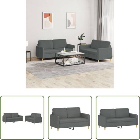 Divano in tessuto -  Set di Divani 2 pz con Cuscini Grigio Scuro in Tessuto