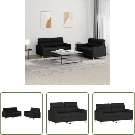 Divano in tessuto -  Set di Divani 2 pz con Cuscini Nero in Tessuto