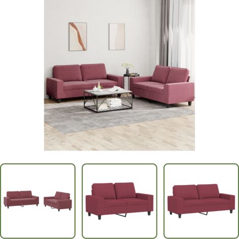 Divano in tessuto -  Set di Divani 2 pz Rosso Vino in Tessuto