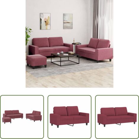 Divano in tessuto -  Set di Divani 3 pz Rosso Vino in Tessuto